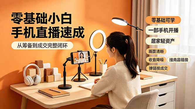 零基础小白手机直播速成，从筹备到成交完整闭环，适配苹果安卓系统，解决杂音卡顿留人难问题-源创文化:轻创终点站