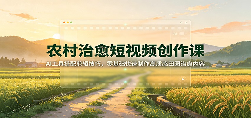 农村治愈短视频创作课:AI工具搭配剪辑技巧,零基础快速制作高质感田园治愈内容-轻创终点站