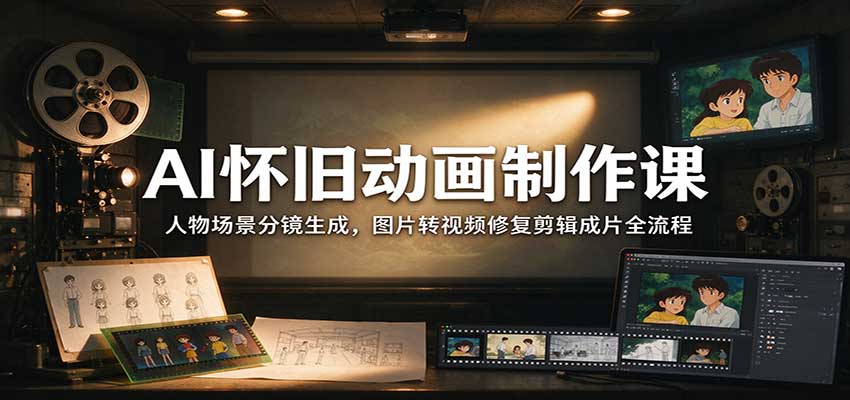 AI怀旧动画制作课：人物场景分镜生成，图片转视频修复剪辑成片全流程-轻创终点站