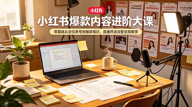 小红书爆款内容进阶大课,零基础从定位养号到爆款笔记,直播开店完整变现教学-源创文化:轻创终点站