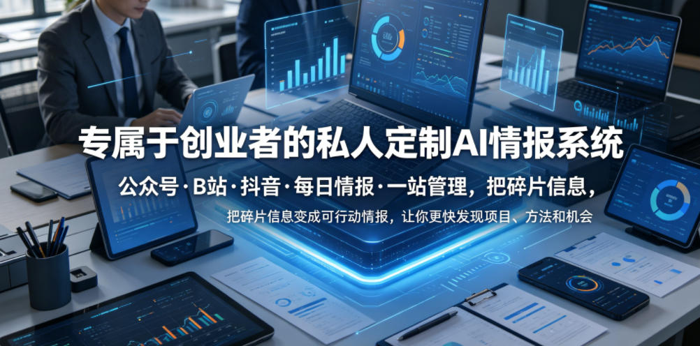 专属于创业者的私人定制AI情报系统，公众号·B站·抖音·每日情报·一站管理，把碎片信息变成可行动情报，让你更快发现项目、方法和机会-源创文化:轻创终点站