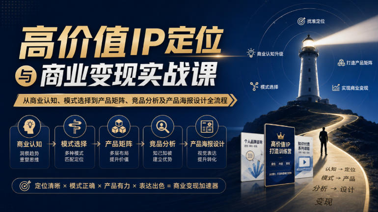 【无水印】高价值IP定位与商业变现实战课,从商业认知、模式选择到产品矩阵、竞品分析及产品海报设计全流程-轻创终点站