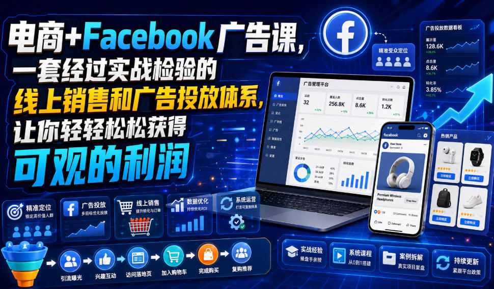 电商+Facebook广告课，一套经过实战检验的线上销售和广告投放体系，让你轻轻松松获得可观的利润【原创双语字幕】-轻创终点站