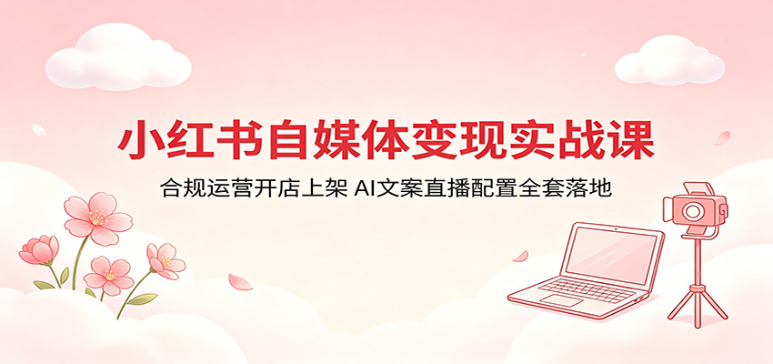小红书自媒体变现实战课：合规运营开店上架，AI文案直播配置全套落地-源创文化:轻创终点站