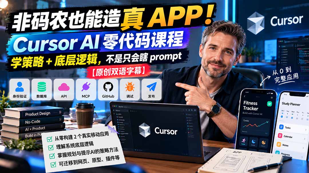 非码农也能造真 APP！Cursor AI 零代码课程：学策略 + 底层逻辑，不是只会瞎 prompt【原创双语字幕】-轻创终点站
