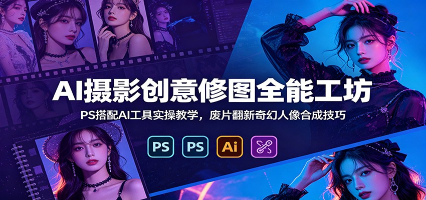 AI摄影创意修图全能工坊:PS搭配AI工具实操教学,废片翻新奇幻人像合成技巧-源创文化:轻创终点站