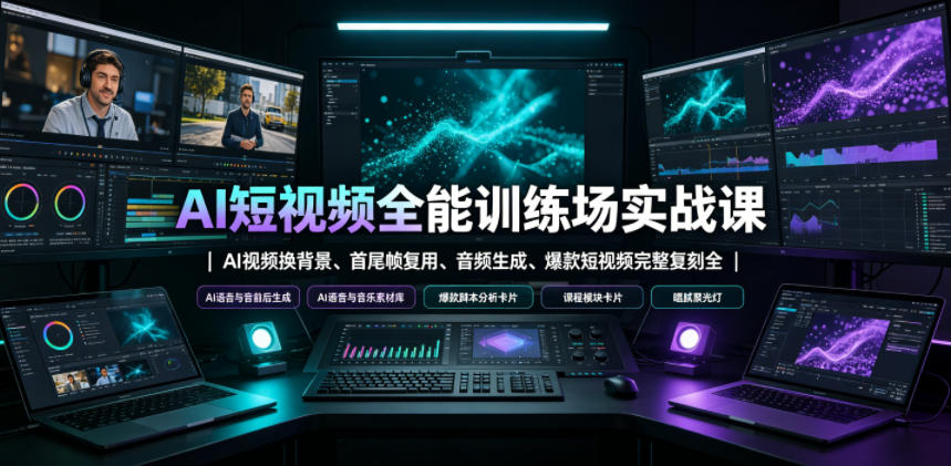 AI短视频全能训练场实战课｜AI视频换背景、首尾帧复用、音频生成、爆款短视频完整复刻全套实操教学-源创文化:轻创终点站