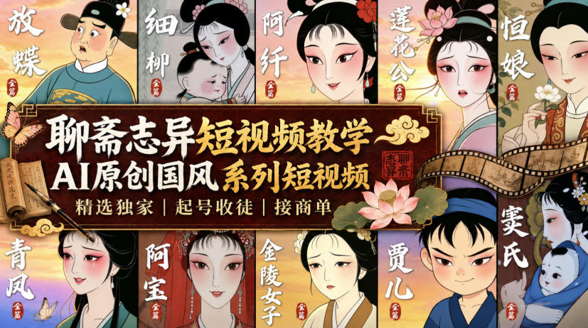 聊斋志异短视频教学，AI原创国风系列短视频，精选独家丨起号收徒丨接商单(更新0818)-轻创终点站
