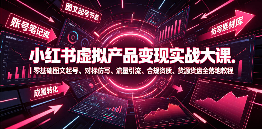 小红书虚拟产品变现实战大课|零基础图文起号、对标仿写、流量引流、合规资质、货源货盘全落地教程-源创文化:轻创终点站