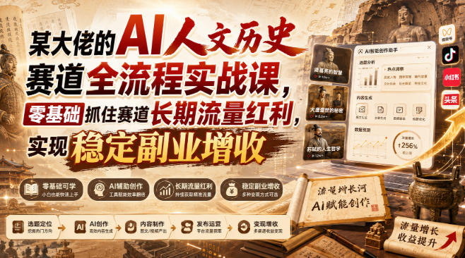 某大佬的AI人文历史赛道全流程实战课,零基础抓住赛道长期流量红利,实现稳定副业增收(更新)-轻创终点站