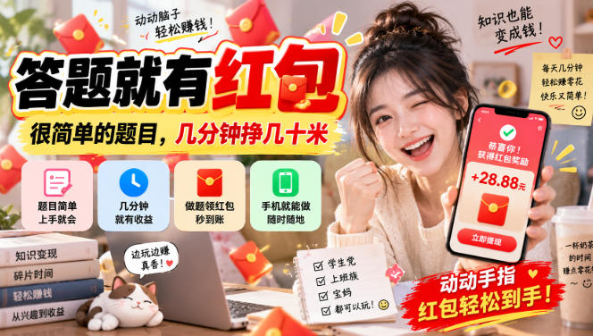 答题就有红包，很简单的题目，几分钟挣几十块，学生党上班族宝妈都可以玩【揭秘】-轻创终点站