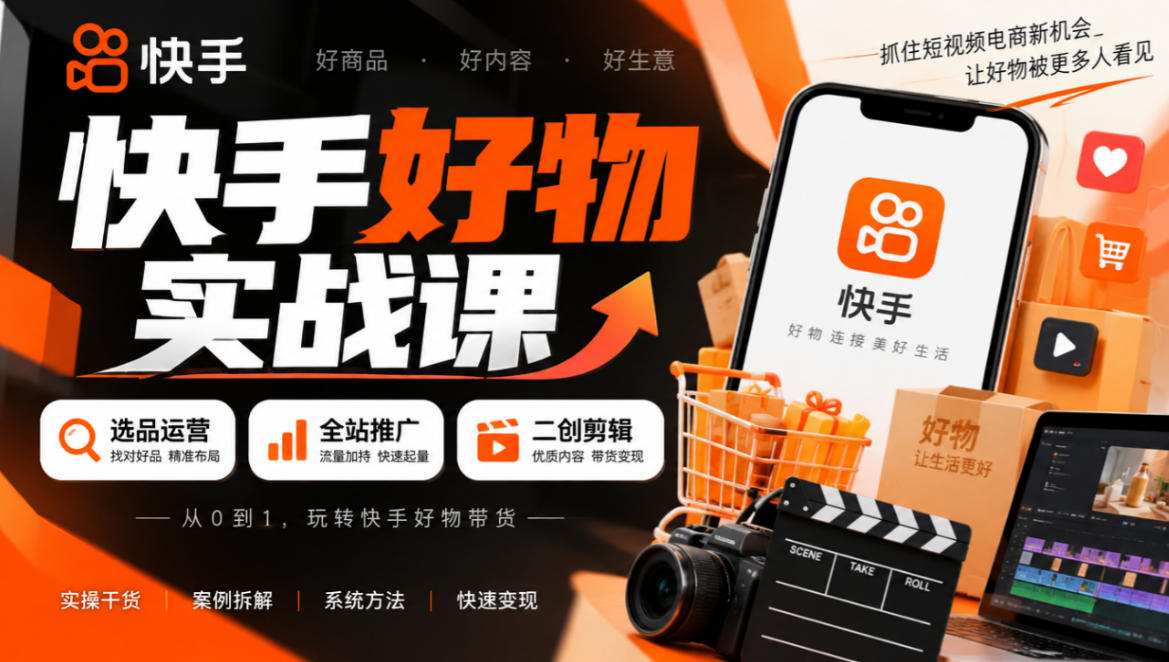 快手好物实战课|选品运营+全站推广+二创剪辑带货变现-轻创终点站