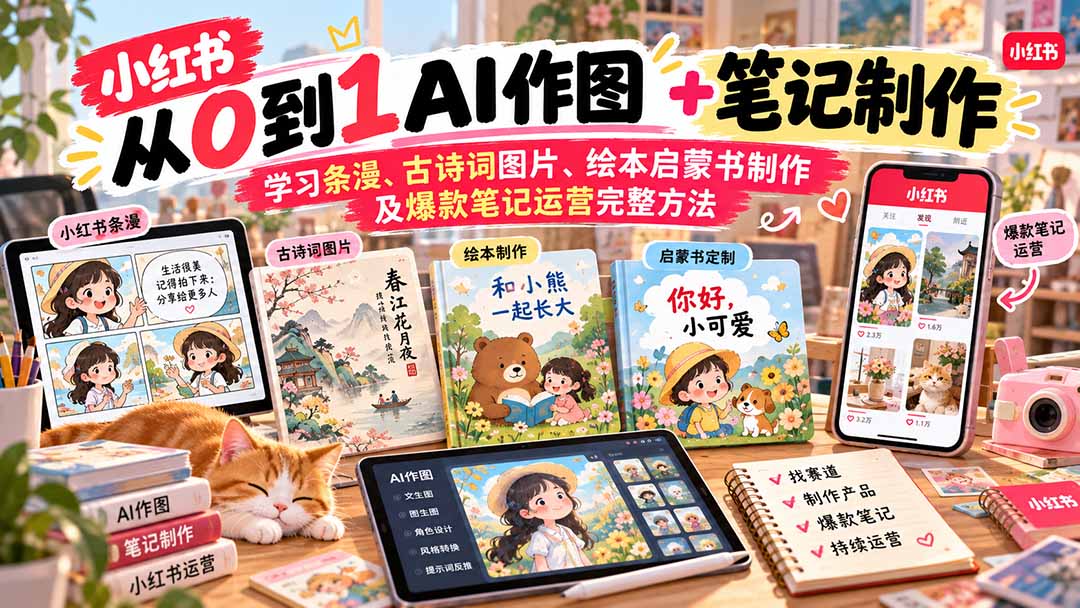 2026小红书AI内容创作从0到1：学习条漫、古诗词图片、绘本启蒙书制作及爆款笔记运营完整方法-轻创终点站