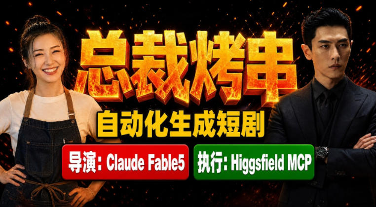 Claude Fable5担任导演+Higgsfield MCP落地执行｜《总裁烤串》真人质感短剧全自动AI生成全流程教学-轻创终点站