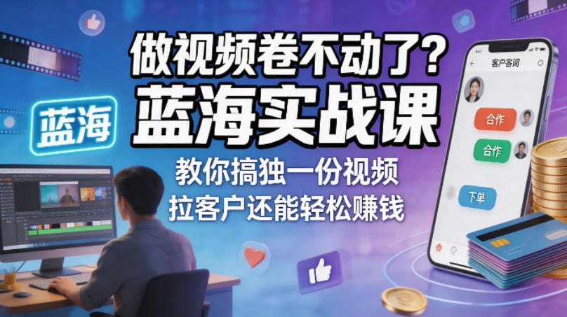 做视频卷不动了？蓝海实战课教你搞独一份视频，拉客户还能轻松賺钱！【原创双语字幕】-源创文化:轻创终点站