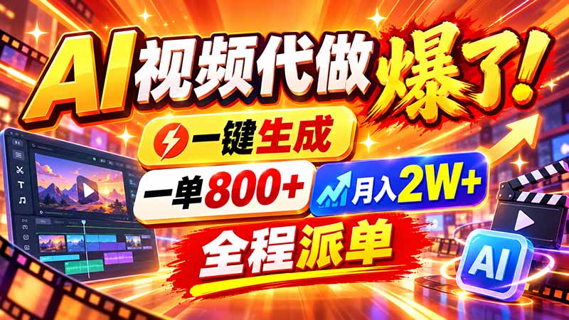 2026年底新赛道，AI视频代做一单800+，小白可做，告别打工-轻创终点站