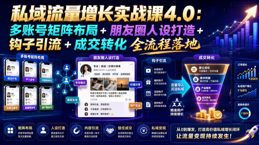 私域流量增长实战课4.0：多账号矩阵布局+朋友圈人设打造+钩子引流+成交转化全流程落地-源创文化:轻创终点站