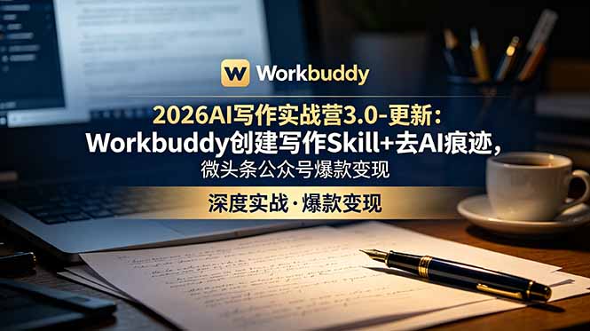 2026AI写作实战营3.0-更新：Workbuddy创建写作Skill+去AI痕迹，微头条公众号爆款变现-源创文化:轻创终点站