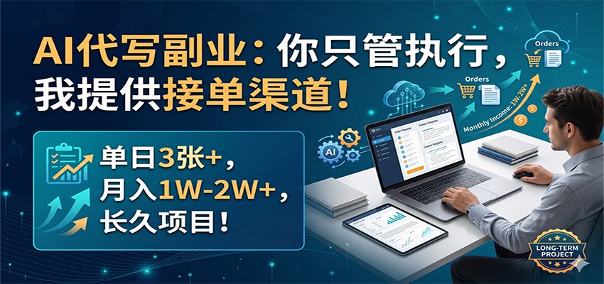 AI代写副业：你只管执行，我提供接单渠道！单日3张+，月入1W-2W+，长久项目-源创文化:轻创终点站