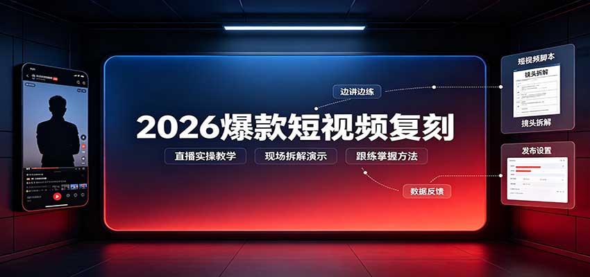 2026爆款短视频复刻：直播实操教学，配套文字文档掌握全流程-轻创终点站