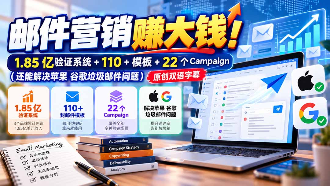 邮件营销赚大钱！1.85亿验证系统+110+模板+22个Campaign(还能解决苹果 谷歌垃圾邮件问题-轻创终点站