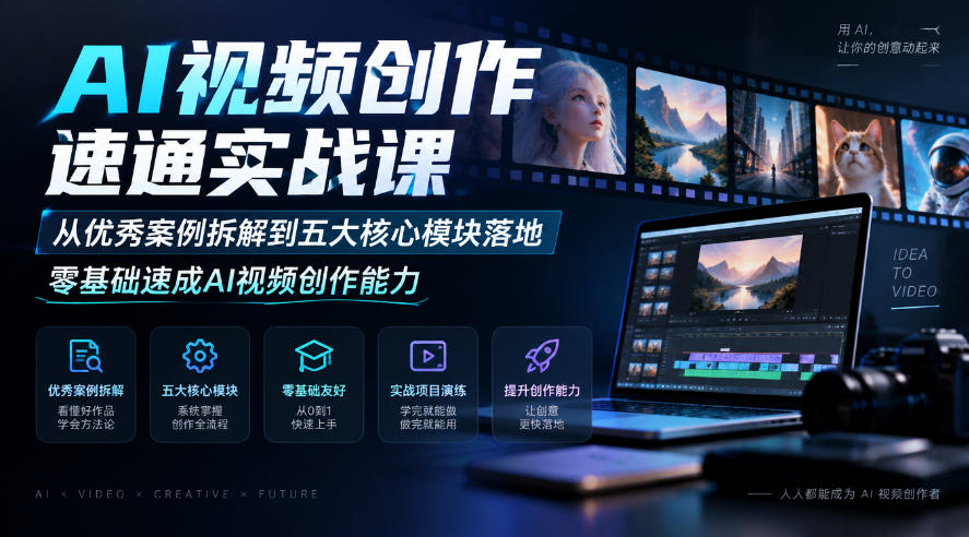 AI视频创作速通实战课|从优秀案例拆解到五大核心模块落地,零基础速成AI视频创作能力-轻创终点站