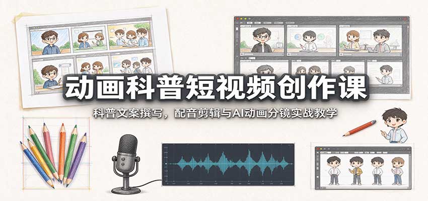 动画科普短视频创作课：科普文案撰写，配音剪辑与AI动画分镜实战教学-轻创终点站