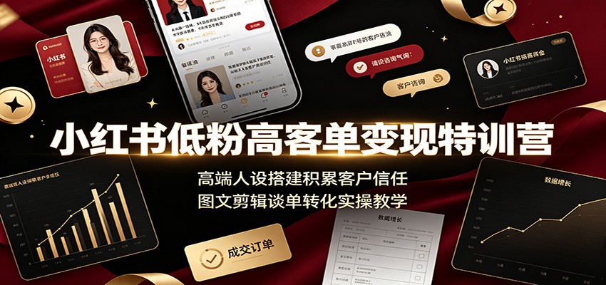 小红书低粉高客单变现特训营:高端人设搭建积累客户信任,图文剪辑谈单转化实操教学-源创文化:轻创终点站