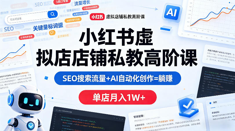 小红书虚拟店铺私教高阶课，SEO搜索流量+AI自动化创作=躺賺，单店月入1W+-源创文化:轻创终点站