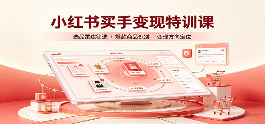 小红书买手变现特训课：账号定位养号起号，选品挂车，笔记标题封面全套教学-轻创终点站