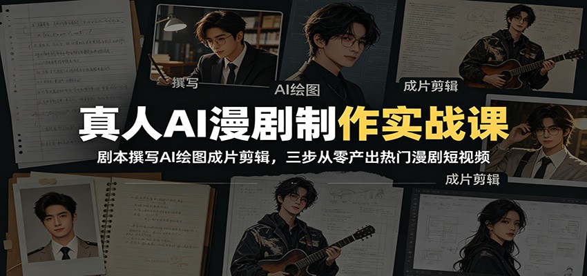 真人AI漫剧制作实战课：剧本撰写AI绘图成片剪辑，三步从零产出热门漫剧短视频-源创文化:轻创终点站