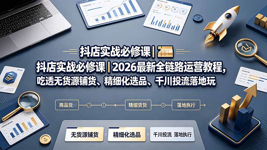 抖店实战必修课｜2026最新全链路运营教程，吃透无货源铺货、精细化选品、千川投流落地玩法-轻创终点站