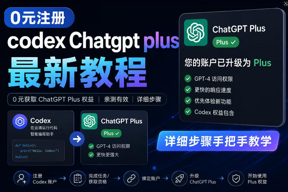 0元全自动注册codex gpt plus最新教程，0元获取GPT Plus权益，手把手详细教学-源创文化:轻创终点站