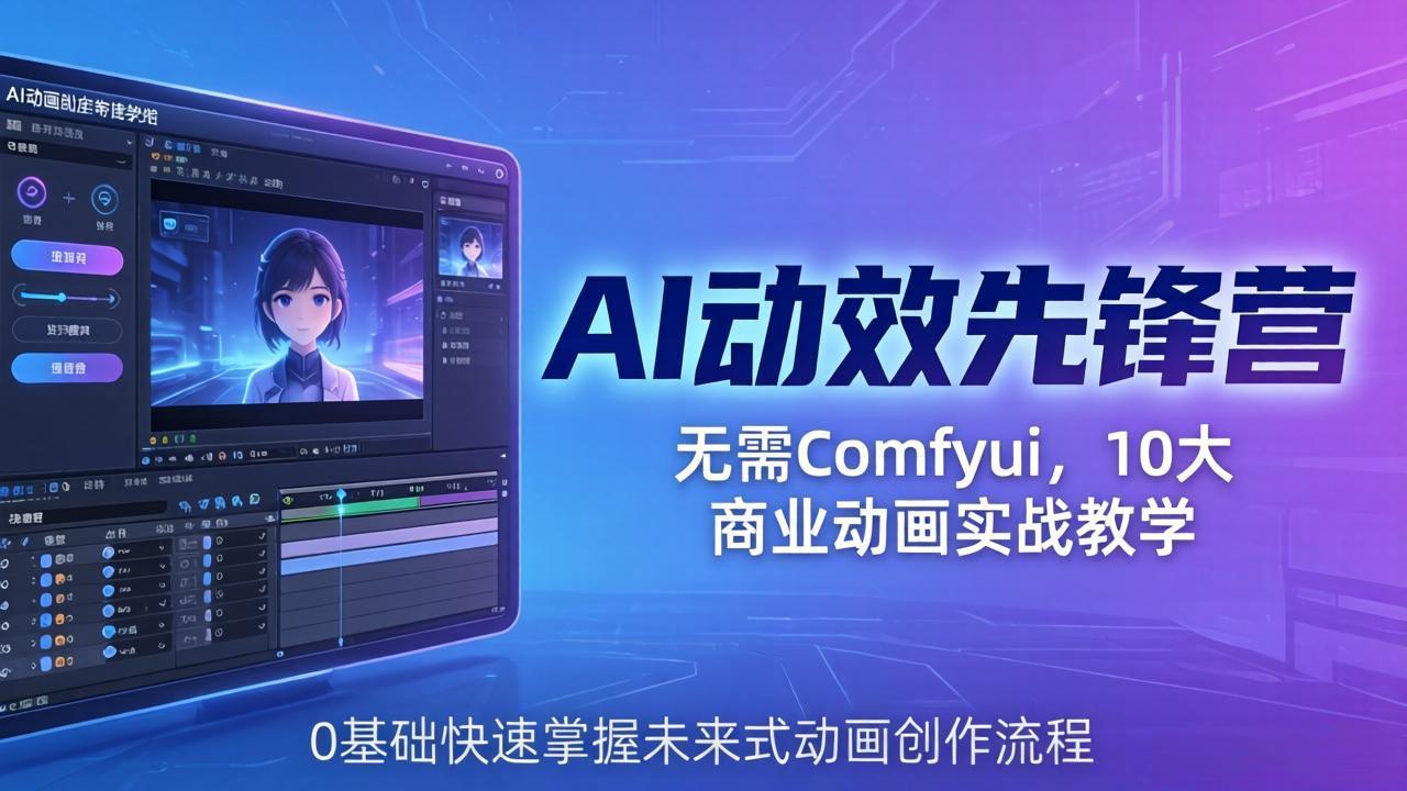 AI 动效先锋营：无需Comfyui，10大商业动画实战教学，0基础快速掌握未来式动画创作流程-源创文化:轻创终点站