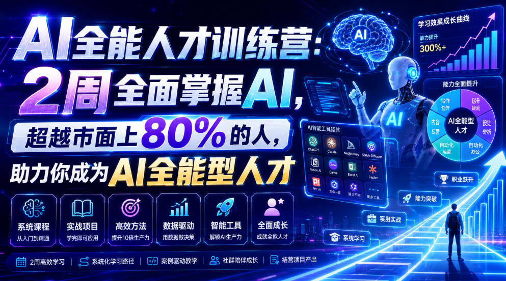 AI全能人才训练营:2周全面掌握AI,超越市面上80%的人,助力你成为AI全能型人才-源创文化:轻创终点站