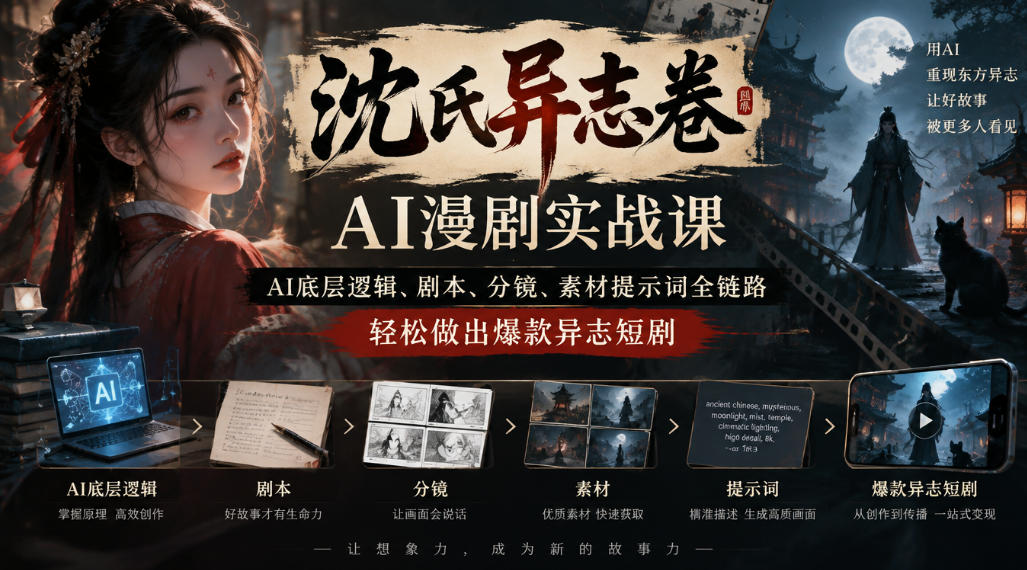 沈氏异志卷AI漫剧实战课｜AI底层逻辑、剧本、分镜、素材提示词全链路，轻松做出爆款异志短剧-轻创终点站