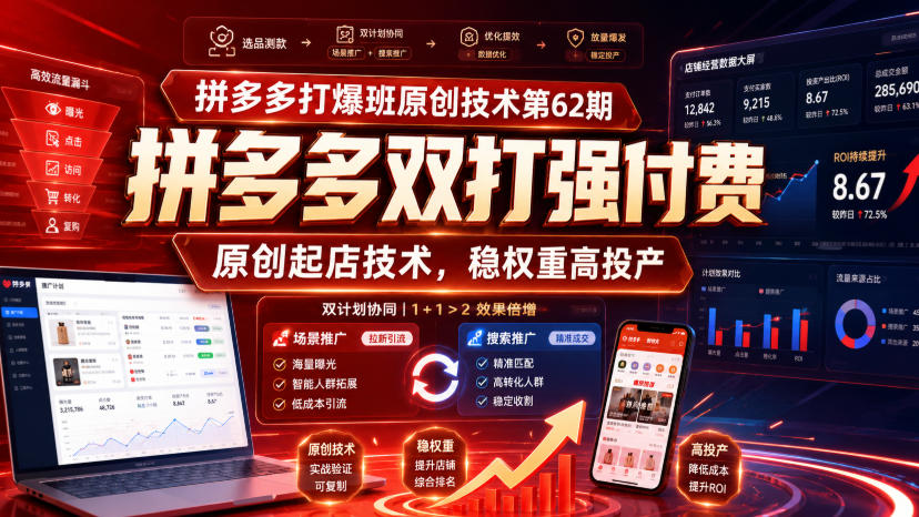 拼多多打爆班原创技术第62期,拼多多双打强付费,原创起店技术,稳权重高投产-轻创终点站