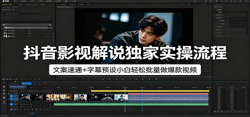 抖音影视解说独家实操流程，文案速通+字幕预设小白轻松批量做爆款视频-源创文化:轻创终点站