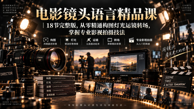 电影镜头语言精品课｜18节完整版，从零精通构图灯光运镜转场，掌握专业影视拍摄技法-轻创终点站