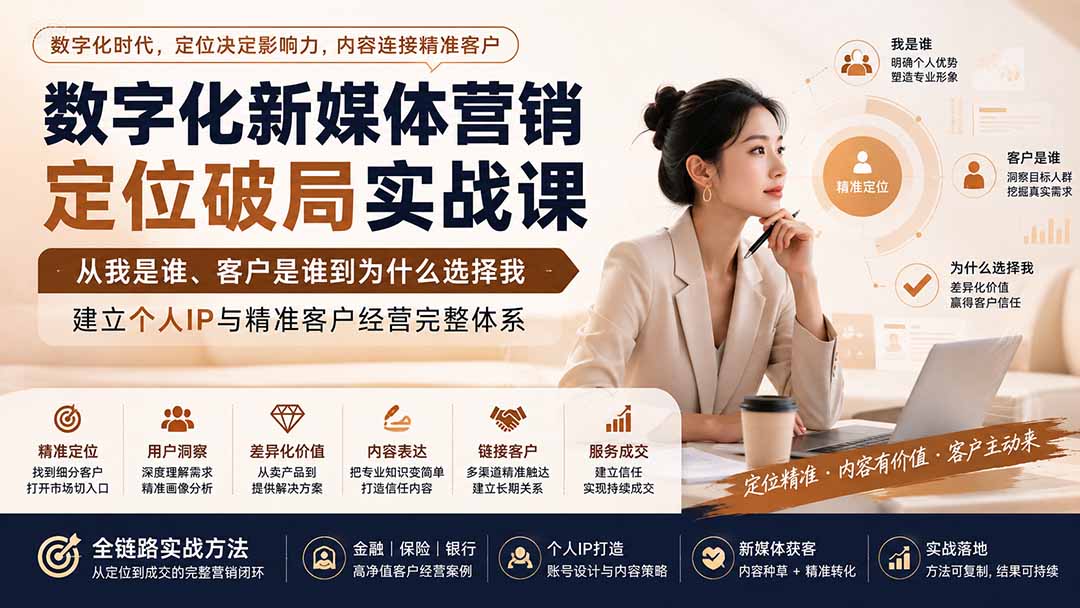数字化新媒体营销定位破局实战课:从我是谁、客户是谁到为什么选择我,建立个人IP与精准客户经营完整体系-轻创终点站