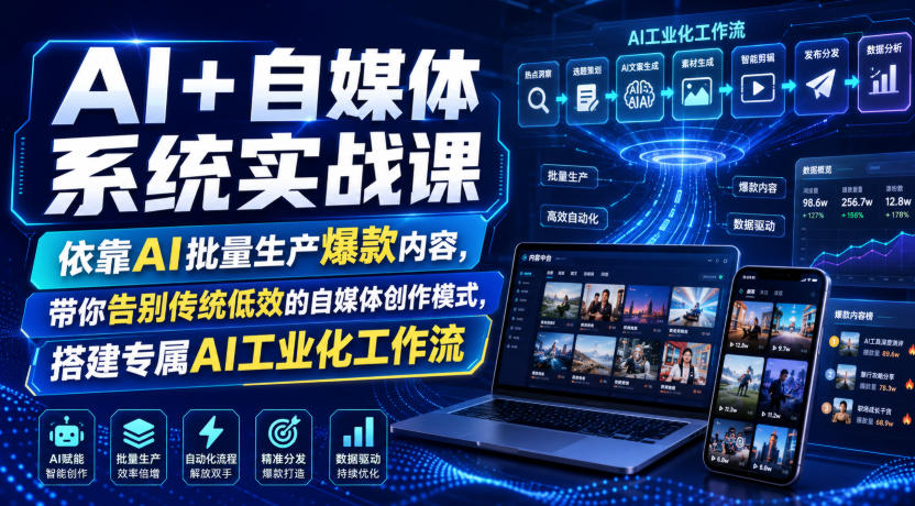 AI+自媒体系统实战课，依靠AI批量生产爆款内容，带你告别传统低效的自媒体创作模式，搭建专属AI工业化工作流-轻创终点站
