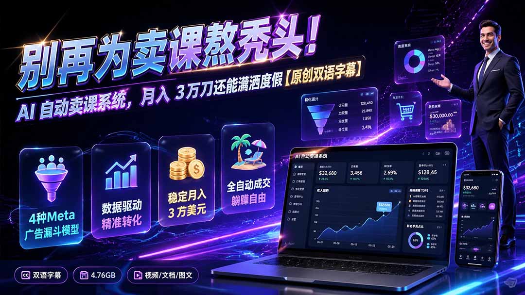 别再为卖课熬秃头！AI 自动卖课系统，月入 3 万刀还能潇洒度假【原创双语字幕】-轻创终点站