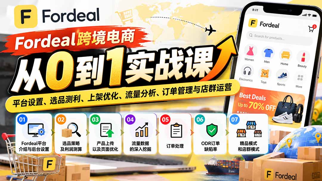 Fordeal跨境电商从0到1实战课：平台设置、选品测利、上架优化、流量分析、订单管理与店群运营-轻创终点站