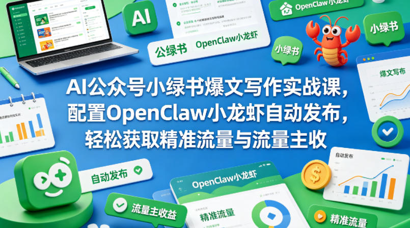 AI公众号小绿书爆文写作实战课，配置OpenClaw小龙虾自动发布，轻松获取精准流量与流量主收益-源创文化:轻创终点站