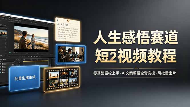 人生感悟赛道短视频教程，零基础轻松上手，AI文案剪辑全套实操可批量出片-源创文化:轻创终点站