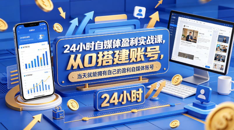 24小时自媒体盈利实战课，从0搭建账号，当天就能拥有自己的盈利自媒体账号-源创文化:轻创终点站
