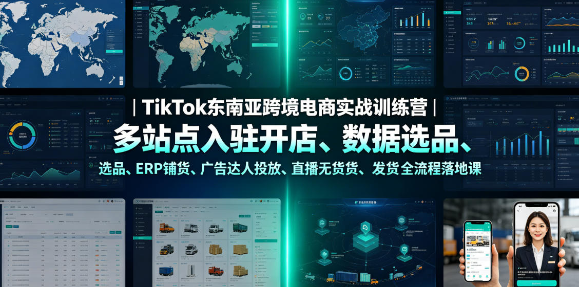 TikTok东南亚跨境电商实战训练营|多站点入驻开店、数据选品、ERP铺货、广告达人投放、直播无货源发货全流程落地课-源创文化:轻创终点站