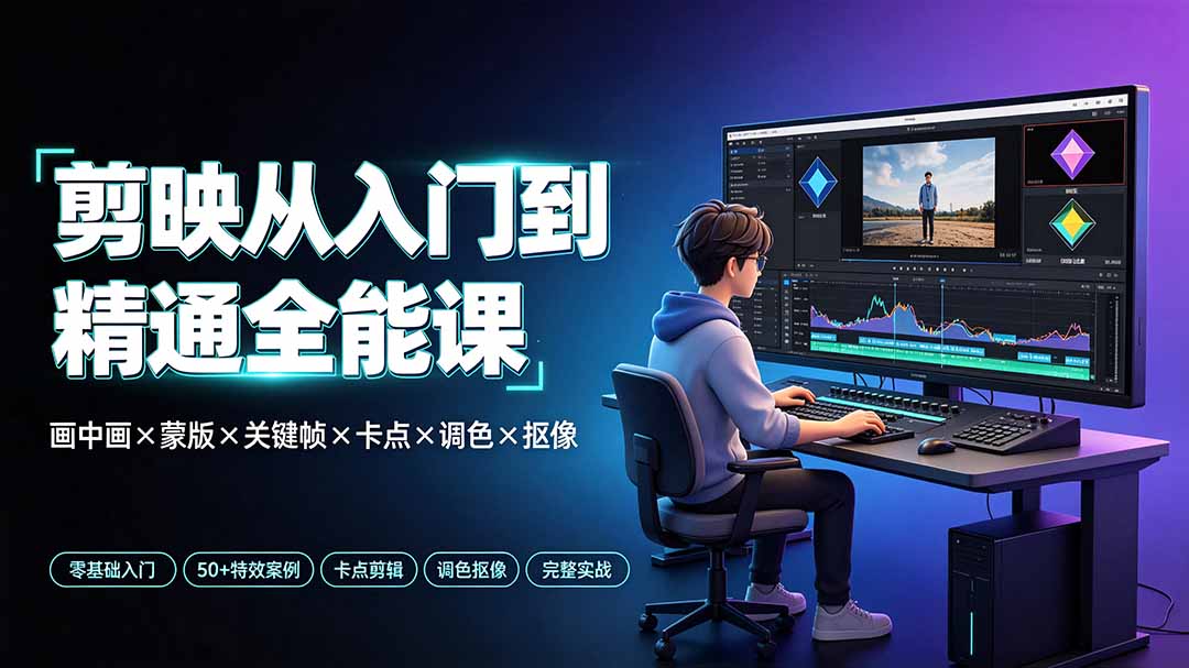 剪映从入门到精通全能课：画中画×蒙版×关键帧×卡点×调色×抠像，一站式掌握剪辑核心技能-源创文化:轻创终点站