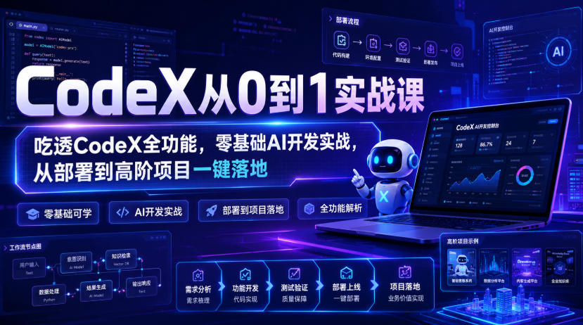 CodeX从0到1实战课，吃透CodeX全功能，零基础AI开发实战，从部署到高阶项目一键落地-轻创终点站