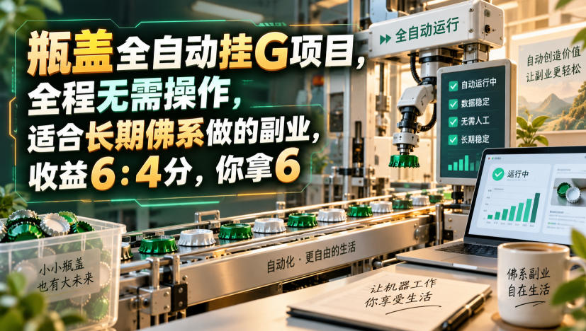 瓶盖全自动挂G项目，全程无需操作，适合长期佛系做的副业，收益6：4分，你拿6【揭秘】-轻创终点站